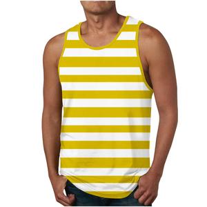 Débardeur Homme Personnalisé Rayé Jaune et Blanc, Col Rond, Style Tricoté Décontracté en Coton – Vente en Gros - Product Image 1