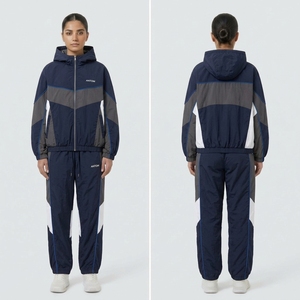 Wholesale Custom Logo Tracksuit <b>Men</b> Women 2 Piece Set Color Block Hooded <b>Track</b> <b>Jacket</b> Jogger Pants Sportswear Running Suits - Product Image 2
