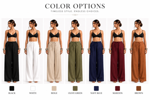 Pantalones Anchos de Lino/Algodón para Mujer, Ropa Maria |   Pantalones Palazzo Bohemios Cómodos con Cordón Ajustable, Estilo Casual - Product Image 3