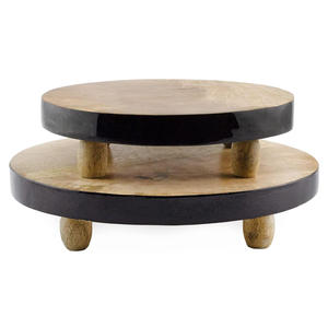 Soporte de madera de mango natural rectangular moderno Juego de 2 elevadores de madera Soporte de exhibición decorativo negro Embellecedor de esmalte Ecológico Durable - Product Image 1