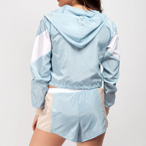 Ensemble short et veste coupe-vent 100 % nylon sur mesure avec fermeture éclair quart de tour pour femme, avec passepoil intégral, léger, vente en gros - Product Image 2