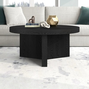 Modern Round Wood Coffee <b>Table</b> Minimalist Design Living Room Furniture Durable <b>Black</b> Finish - Product Image 5