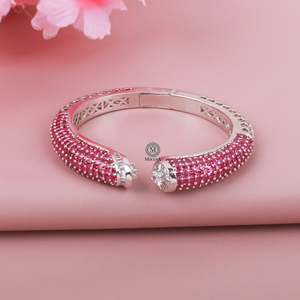 Christina Ruby 14K Gold Plated Pearl Diamond Designer Women's Casual Bangle Bracelet for Party - Product Image 2