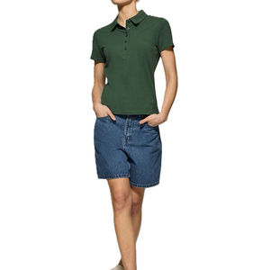 Polo de Manga Corta Verde para Mujer, Color Sólido, Algodón Piqué, Estilo Casual - Product Image 3