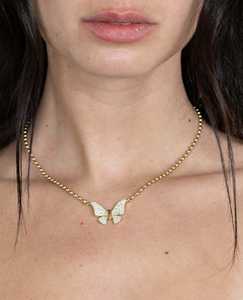 Colliers pendentifs papillon en diamant, chaîne de perles de 4 mm, 16 pouces, pavé rond, bijoux de luxe modernes cultivés en laboratoire, or massif 14k 18k - Product Image 5