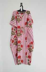 Vestido Kaftán de Algodón con Estampado Floral, Hecho a Mano, Ligero, Estilo Boho, para la Playa, Cómodo para el Verano, para Mujer - Product Image 4