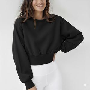Nueva Llegada: Sudaderas Cortas de Manga Larga para Mujer, Cuello Redondo, Color Sólido, Estilo Casual y Holgado - Product Image 3