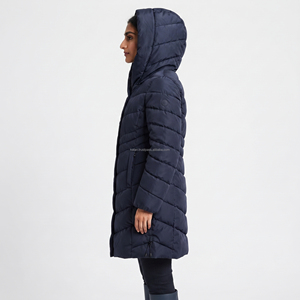 Manteau long à capuche pour femme, couleur unie, épais et chaud, vêtement d'extérieur d'hiver, manches longues, style décontracté, rembourrage en fibre de polyester - Product Image 4
