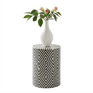 Tabouret d'appoint romain en bois et résine, incrustation osseuse bleue et blanche de haute qualité, motif floral, pour salon et mobilier d'hôtel - Product Image 3