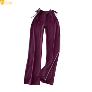 Pantalones de Cintura Alta con Corte en V para Mujer - Pantalones Anchos con Detalle de Lazo Lateral y Costuras en Contraste, Leggings de Yoga - Product Image 1