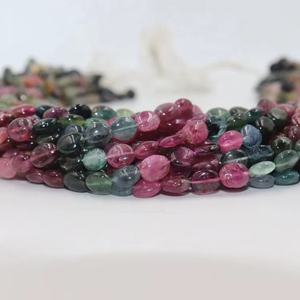 EXCELENTE Collar de Turmalina Natural Multicolor con Cuentas Ovaladas Lisas de 5-7mm y 14 Pulgadas para la Creación de Joyas - Product Image 1