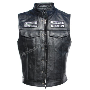 Chalecos de Cuero con Parches Bordados, Chaquetas de Motocicleta de Cuero Vacuno Genuino, Estilo Outback, Hechos en Pakistán, Chaleco de Cuero Transpirable y Elegante - Product Image 1