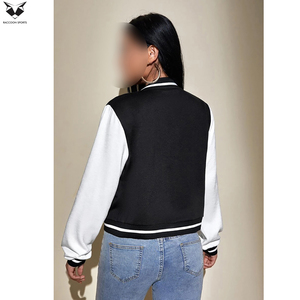 2026 Newest Women Varsity <b>Jacket</b> Black White Full Sleeve Turn Down Collar Button Closure Autumn <b>Short</b> Length Letter R Design - Product Image 2