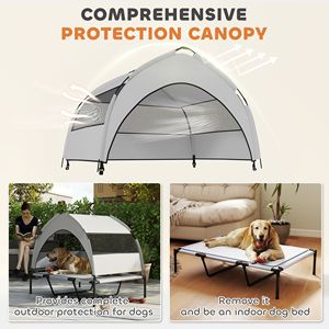 Cuccia Rialzata Portatile per Animali Domestici da Esterno 107x76x94 cm con Tappetino Refrigerante, Letto per Cani con Baldacchino Rimovibile e Borsa per il Trasporto - Product Image 4