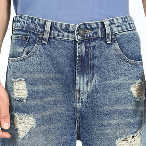 Shorts Bermuda en jean déchiré pour homme, taille mi-haute, en coton élastique, style décontracté, finition délavée - Product Image 3