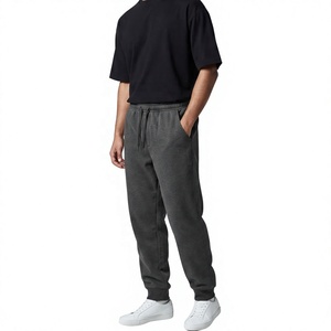Men's <b>Black</b> Cotton Sweatpants Mid Elastic Waist Plus Size Waterproof Casual Regular Fit Autumn Wear with Pockets Knitted Fabric - Product Image 2