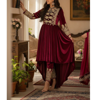 Robe traditionnelle afghane pour femmes, longueur genou, en cachemire et acrylique, dentelle lavable, taille naturelle avec broderie culturelle colorée