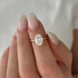 2 Carat Oval Lab Grown Diamond Thin Engagement <b>Ring</b> <b>Dainty</b> 1.3MM Minimalist Proposal <b>Ring</b> in 14k Yellow Gold IGI Certified - Product Image 4