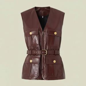 Gilet en cuir véritable imperméable et coupe-vent pour femme, avec fermeture éclair personnalisable, respirant et respectueux de l'environnement, en toile - Product Image 1