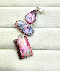 Natural Pink <b>Opal</b> Multi Stone Handmade 925 Sterling Silver Gold Plated Women's Party <b>Pendant</b> | Pear Oval Rectangle Cabochon - Product Image 2