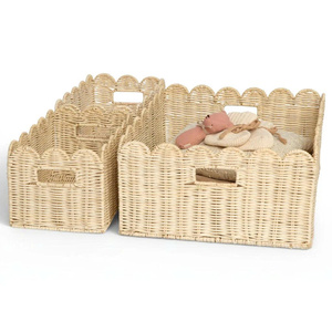 Cestas de Ratán Tejidas a Mano – Organizador Tejido con Borde Festoneado para Guardería y Hogar - Product Image 1