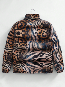 Blouson matelassé imprimé animal pour homme, motif léopard et tigre, col montant, entièrement zippé, chaud et matelassé pour l'hiver - Product Image 5