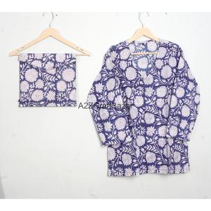 Conjunto de Pijama de Algodón 100% Puro para Mujer, Estampado Floral, Cuello en V, Cierre con Cordón, Transpirable, Largo - Product Image 3
