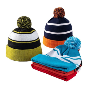 Custom Striped Knit <b>Beanie</b> <b>with</b> <b>Pom</b> <b>Pom</b> Winter Cuffed Hat - Product Image 5
