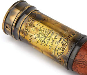 กล้องส่องทางไกลโบราณทำมือขนาด 20 นิ้ว ทำจากทองเหลือง พร้อมด้ามจับหนัง กล้องส่องทางไกลแบบมือถือโบราณ ของตกแต่ง - Product Image 6