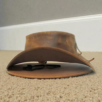 Chapeau de cowboy en cuir véritable marron, style western, fait main, pour l'extérieur