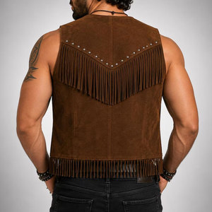 <b>Men</b> Cowboy Fringe Vest Leather <b>Suede</b> Western Sleeveless <b>Jacket</b> Tassel Biker Rodeo Festival Wear Wear Premium OEM Apparel - Product Image 2