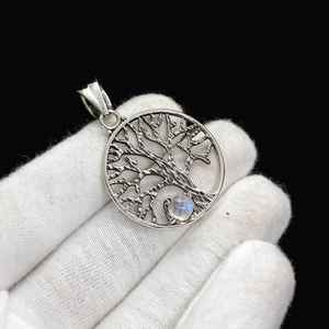 Colgante de Árbol de la Vida con Piedra Lunar Arcoíris, Plata de Ley 925, Hecho a Mano, Joyería de Piedras Preciosas Naturales, Regalo para Mujer - Product Image 5