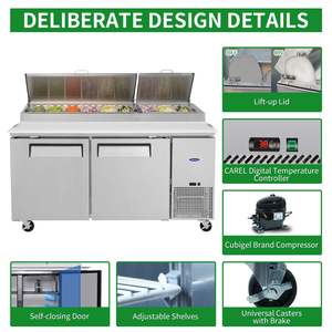 Équipement de réfrigération pour cuisine commerciale Orikool 67, table de préparation à pizza intégrée de 20,3 pieds cubes, planche à découper en bois de boucher - Product Image 4