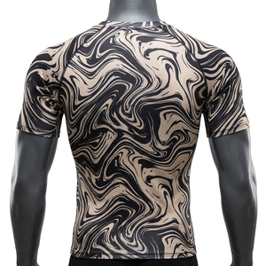Chemise de compression pour homme à imprimé marbré beige, manches longues, vêtements de sport pour la course à pied, l'entraînement, la salle de sport, couche de base performante - Product Image 2