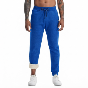 Drogen Exports Wholesale Mens Royal Blue Sherpa Lined Fleece Joggers Lightweight Spring Warm Sweatpants Custom Athletic - Product Image 1