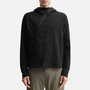Sudadera con Capucha Negra para Hombre, Cierre Diagonal, Corte Regular, 100% Poliéster, Estilo Minimalista, Deportiva, para Otoño - Product Image 1
