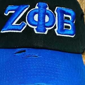 Zeta Phi Beta Distressed Hat ZPB <b>Black</b> Blue Embroidered Sorority <b>Baseball</b> <b>Cap</b> Adjustable Strap Casual Stylish Women <b>Cap</b> - Product Image 3
