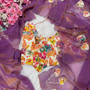 Sari en soie Rangoli exclusif de la dernière collection de la boutique indienne, avec un chemisier de créateur élégant, idéal pour les fêtes, les mariages et les festivals, pour femmes. - Product Image 1