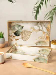 Bandejas de Servir Apilables de MDF Esmaltado con Impresión Personalizada, Juego de Bandejas de Madera Decorativas Modernas para Frutas, Diseño de Alfombra Persa, Cumpleaños - Product Image 5