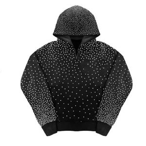 Sweat à capuche unisexe pour homme, couleur noire, entièrement orné de strass, effet délavé, 400 GSM, brodé, imprimé personnalisé, lourd, pour l'hiver - Product Image 4