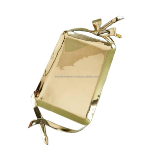 Bandeja de Frutas de Lujo con Asas de Estilo Nudo, Última Novedad en Bandejas Decorativas, Vajilla para Bodas y Fiestas, Bandeja Dorada, Gran Venta - Product Image 1