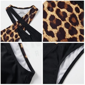 Ensemble bikini 2 pièces imprimé léopard pour femme, haut croisé à nouer, bas taille haute, maillot de bain extensible - Product Image 4