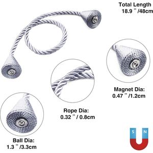 Modernos sujetadores magnéticos para cortinas, paquete de 2, hechos a mano, con tejido gris, para cortinas decorativas, sujetadores decorativos para ventanas - Product Image 4