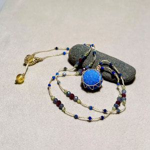 Handmade Blue Druzy Macrame Pendant <b>Necklace</b> Adjustable Boho Healing <b>Statement</b> Gemstone Jewelry Wholesale - Product Image 3