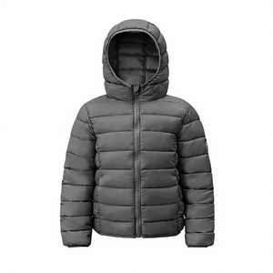Professional Jacket OEM Hooded Down Puffer Jacket <b>Windproof</b> Solid Color Zipper Closure Casual Winter Wear Regular Fit Gray - Product Image 1