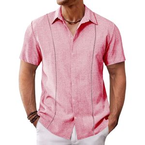 2025 Guayabera camisa de manga corta para hombre 100% algodón Casual Lino Tops botones cubanos diseño bordado para vacaciones de verano - Product Image 5