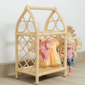Handmade boho doll clothes rack hanger eco-friendly rattan clothing racks for barbie dolls - Product Image 5