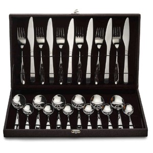 Ensemble de couverts de luxe en acier inoxydable avec manche doré, service de table en métal avec coffret cadeau en bois et cuir, vente en gros de couverts de table - Product Image 2