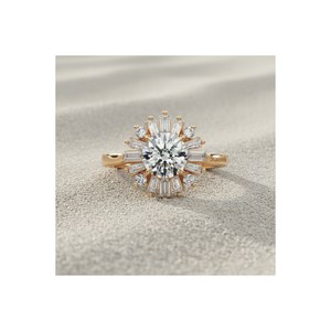 Anillo de Compromiso y Boda con Halo de Bailarina Chapado en Oro Rosa con Diamante Cultivado en Laboratorio, Diamante Baguette Tallado en Oro de 14K para Lujo Certificado - Product Image 1