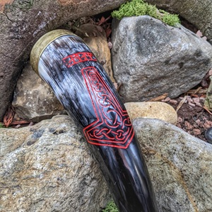 Viking Polished Natural Luxury Drinking Horn with Leather Holder Customizable Size Elegant Craftsmanship Wedding Gift - Product Image 1